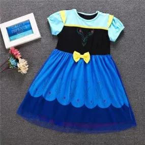 2 Kinds Floral Print Short Sleeves Bowknot Splicing Toddler Baby Girls Princess Party Dress