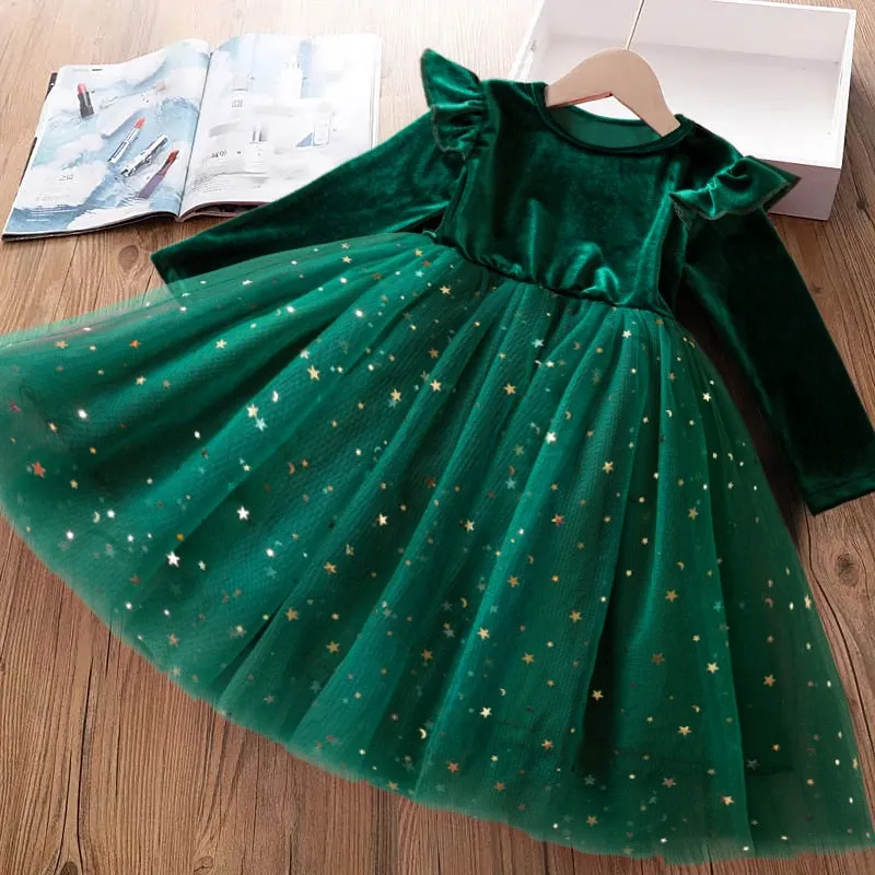 Baby Girl Princess Dress Fairy Tulle Sequins Winter Children Clothing Flower Girl Dress - KGD8357