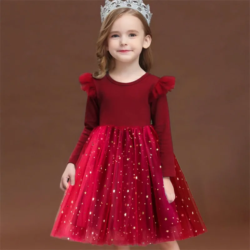 Baby Girl Princess Dress Fairy Tulle Sequins Winter Children Clothing Flower Girl Dress - KGD8357