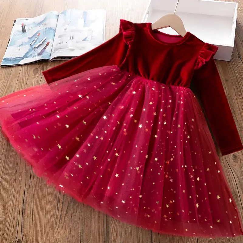 Baby Girl Princess Dress Fairy Tulle Sequins Winter Children Clothing Flower Girl Dress - KGD8357