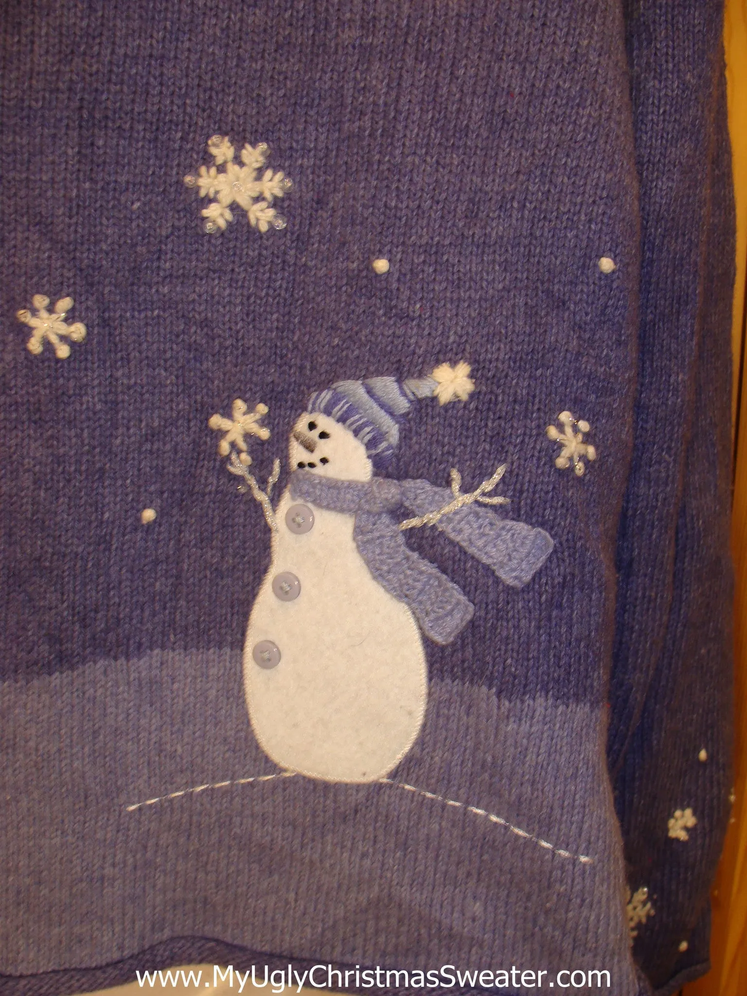 Blue and White Snowman Funny Ugly Sweater with Zip