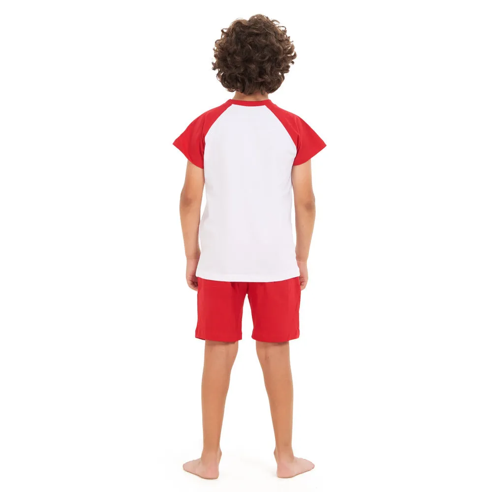 Boys summer pajama set red dinosaur t-shirt  Red shorts