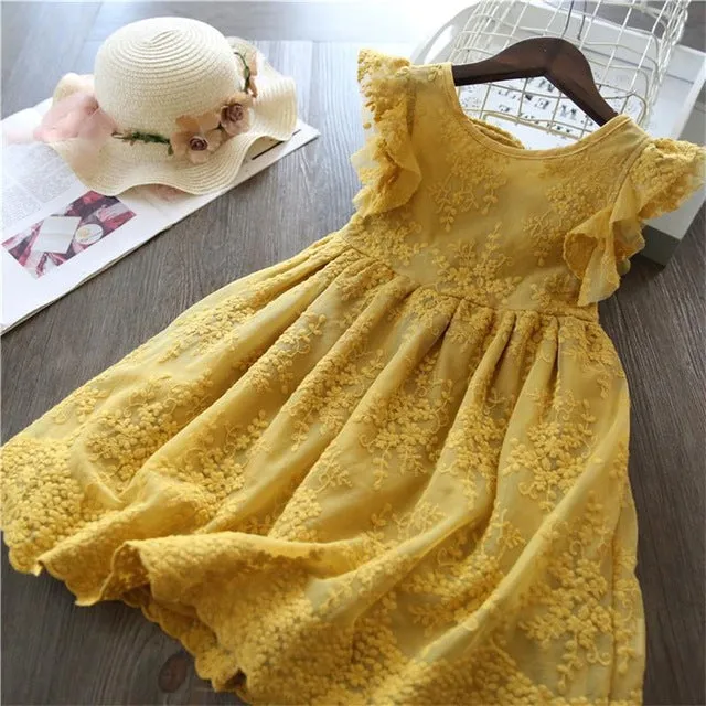 Casual Lace Floral Designs Dresses For Girls