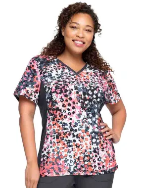 Cherokee iFlex Women's V-Neck Knit Panel Top | Blooming Cheetah