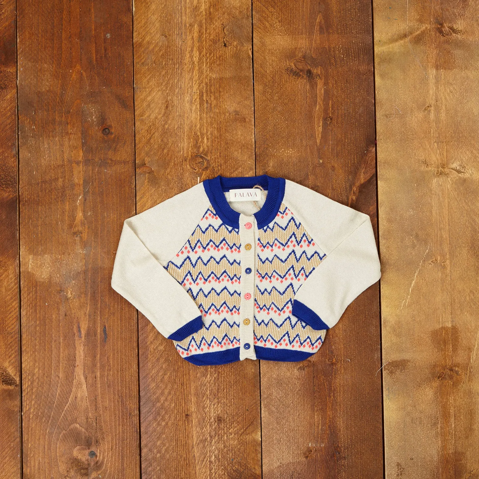 Children's Cardigan - Cream Zig Zag