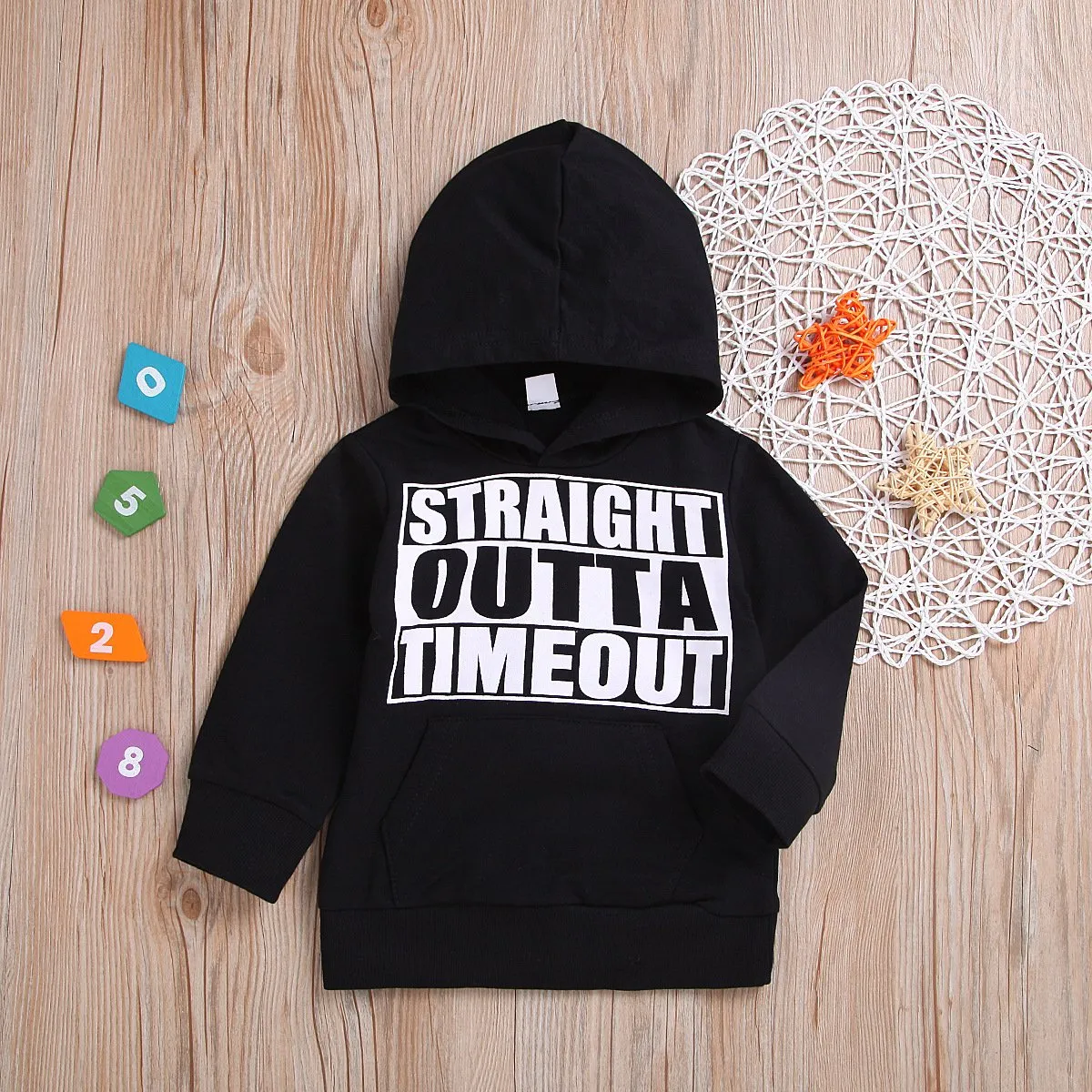 Cool STRAIGHT OUTTA TIMEOUT Letters Print Black Hoodie Sweatshirt