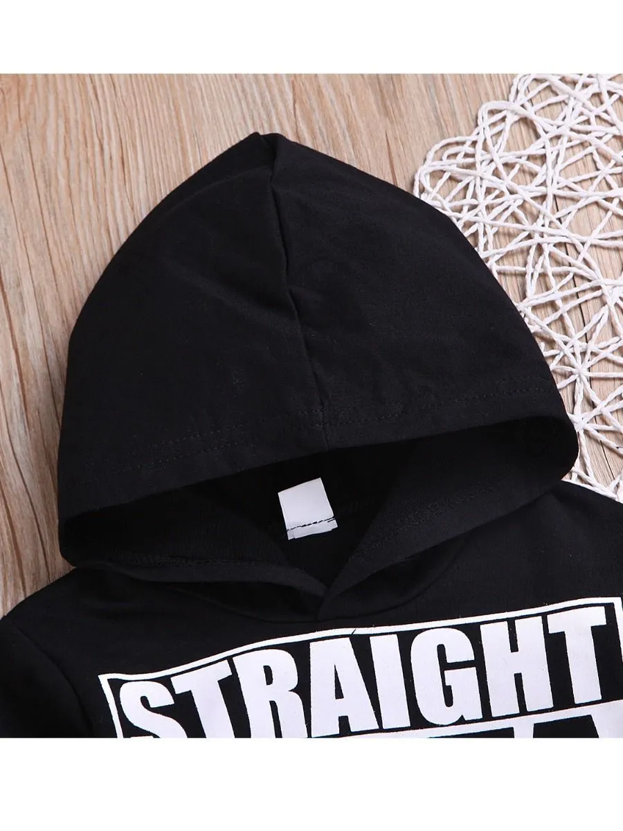 Cool STRAIGHT OUTTA TIMEOUT Letters Print Black Hoodie Sweatshirt