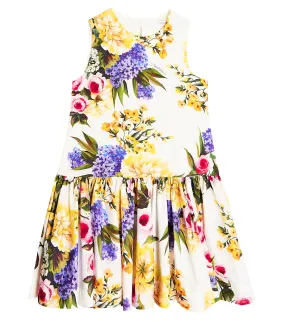 Cotton poplin dress with floral print Dolce&Gabbana Kids, multicolor