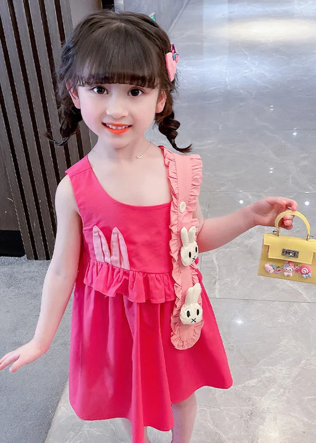 DIY Red Asymmetrical Ruffled Patchwork Little Rabbit Kids Girls Maxi Dresses Summer LY5472