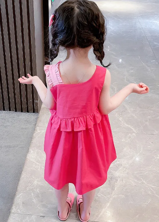 DIY Red Asymmetrical Ruffled Patchwork Little Rabbit Kids Girls Maxi Dresses Summer LY5472