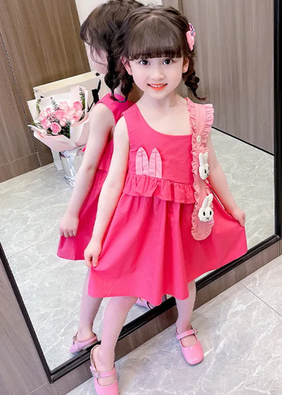 DIY Red Asymmetrical Ruffled Patchwork Little Rabbit Kids Girls Maxi Dresses Summer LY5472