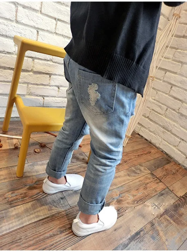 Fashionable Casual Loose Mid Waist Ripped Jeans For Girls/Boys