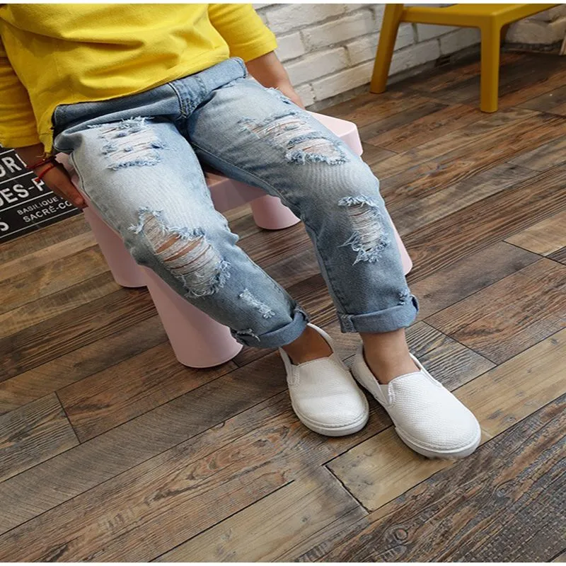 Fashionable Casual Loose Mid Waist Ripped Jeans For Girls/Boys