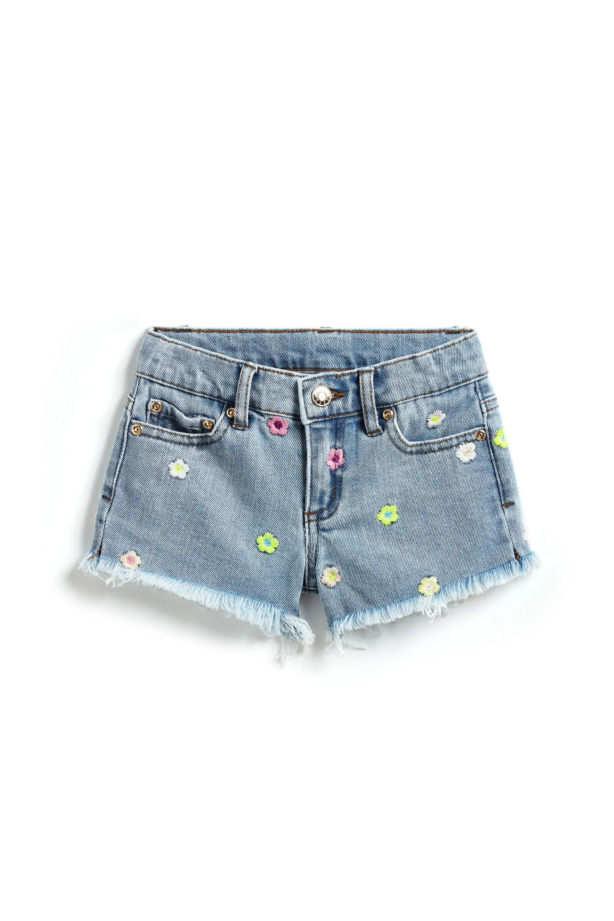 Floral Embroidered Fray Hem Shorts