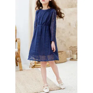 Ketty More Kids Girls High Neck Silk Lace Princess Dress-KGDC13127