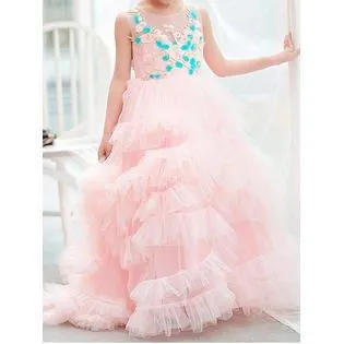 Ketty More Kids Girls Sleeveless Flower Embroidery Wonderful Thin Ruffled Skirt Cute Dress-KGDC3962