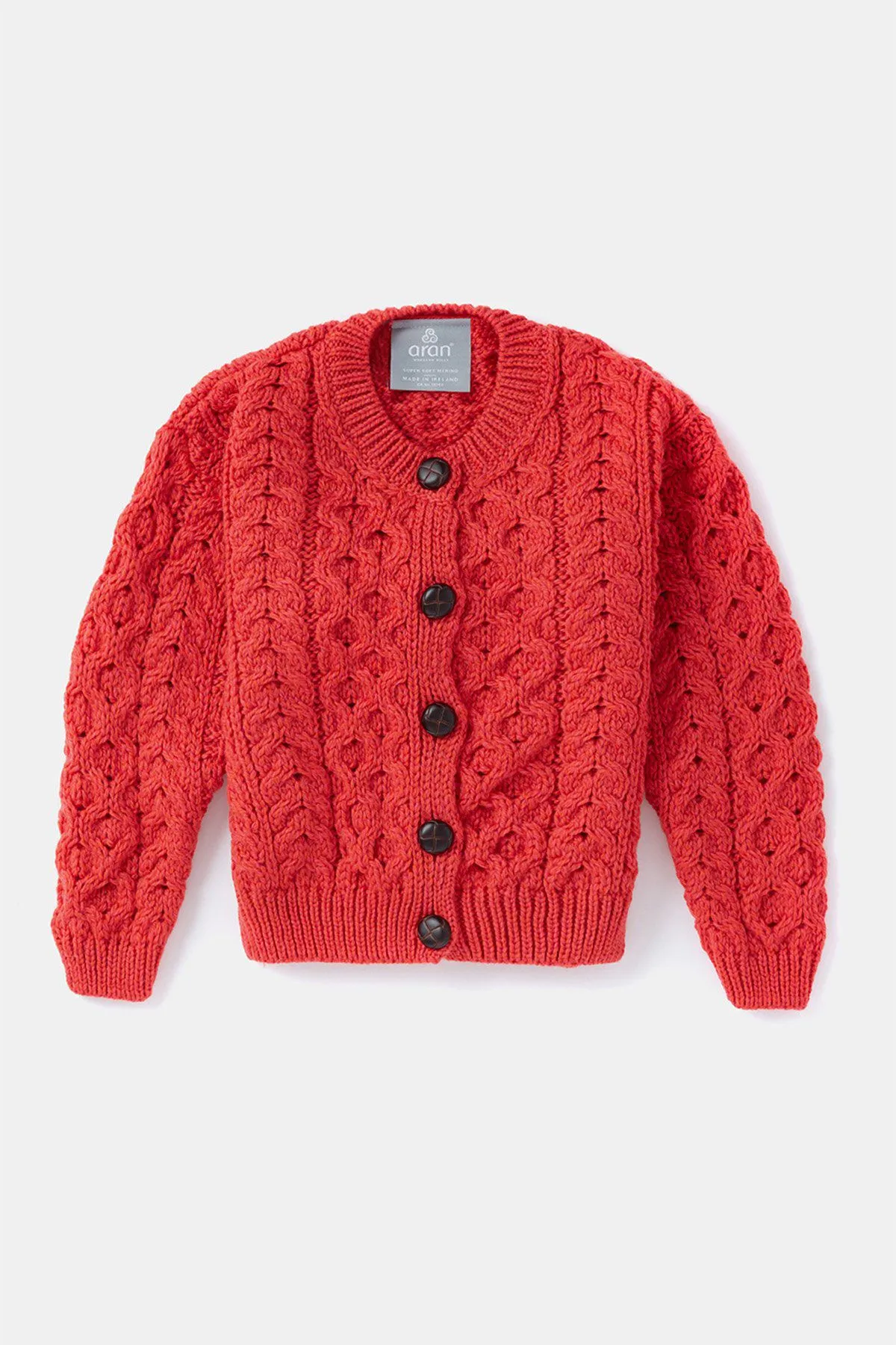 Kids Aran Cardigan in Red