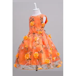 Kids Girls Sleeveless Easy Round Neck Pretty Flowers Decoarted Stylish Party Dress - C623KMKGD