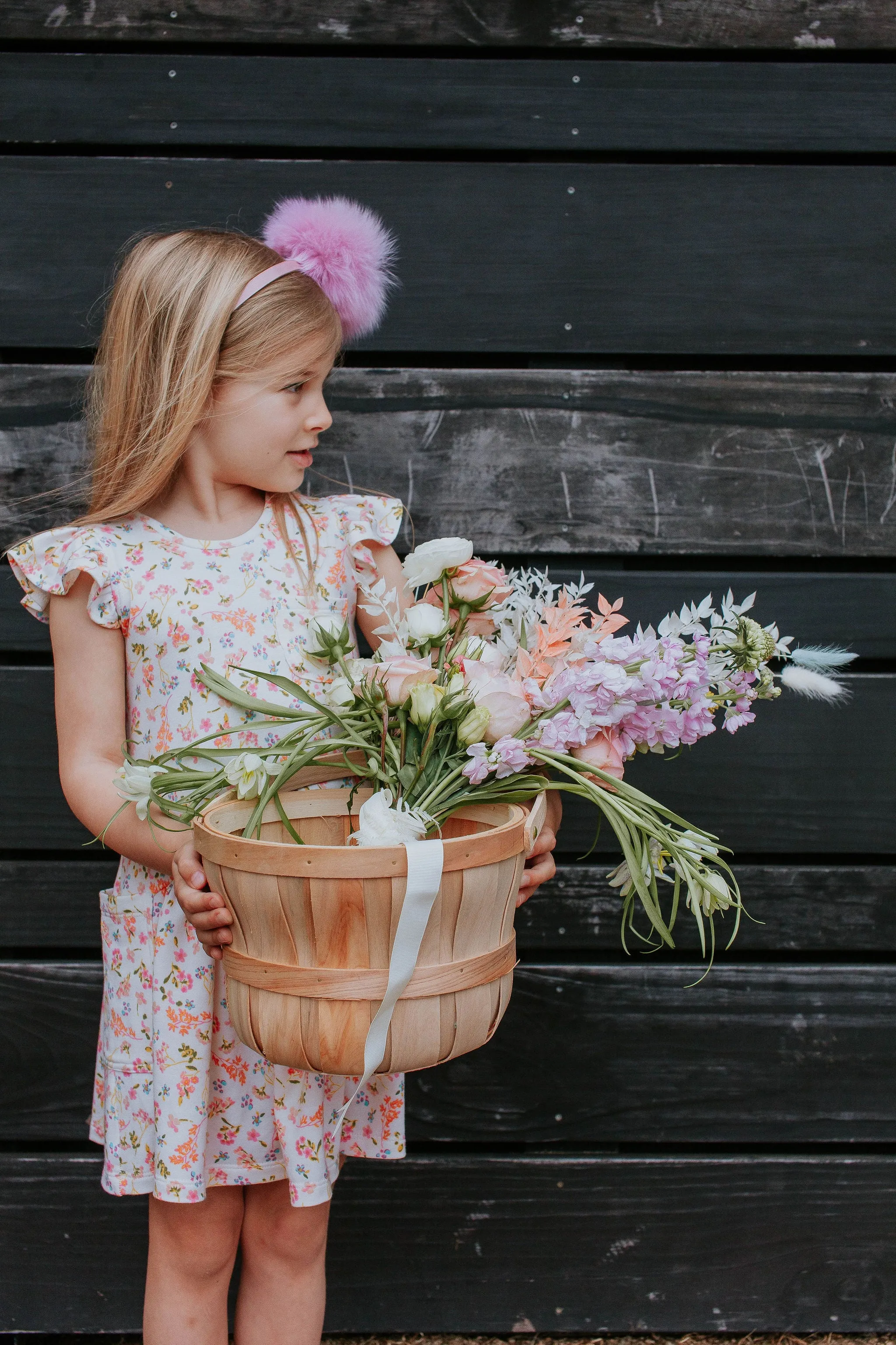 Little Girl's Ivory Floral Jersey Three Pocket Dress