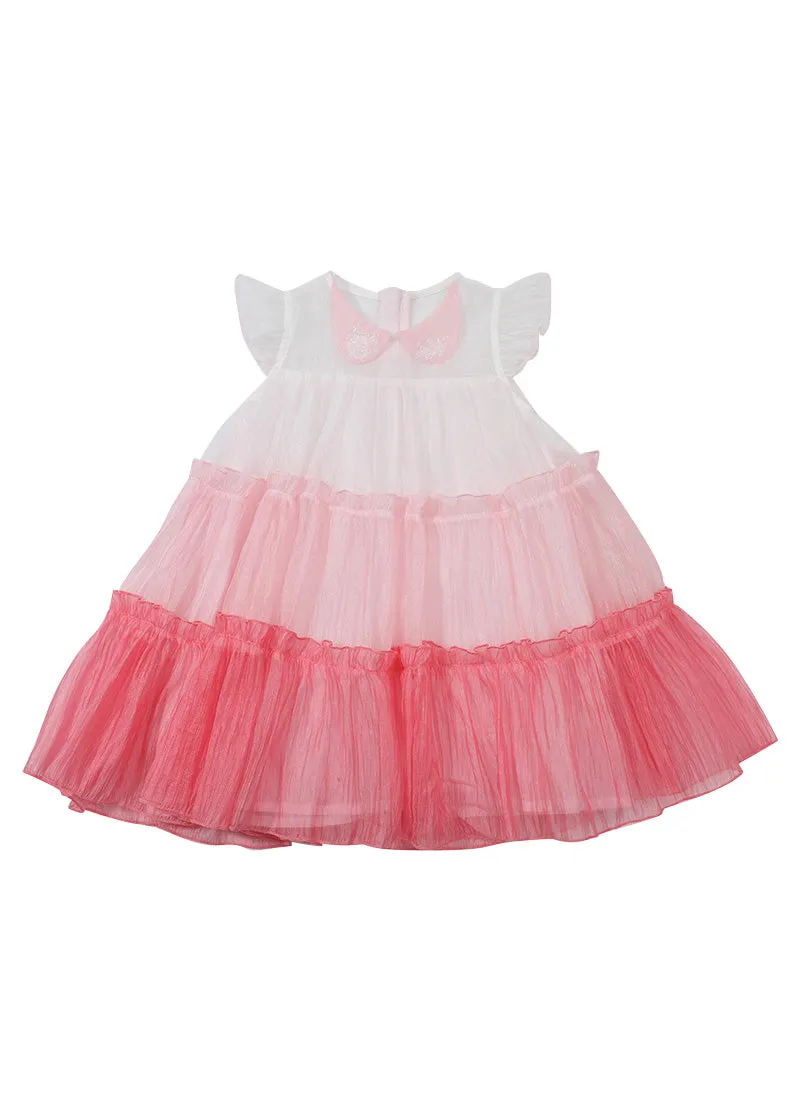 Lovely Pink Ruffled Patchwork Tulle Kids Layered Maxi Dresses Sleeveless LY6426