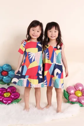 MADEBYNM NM KIDS JOYTON COLOURFUL ABSTRACT SLEEVE SHIFT DRESS [12M/18M/2Y/3Y/4Y/5Y/6Y]