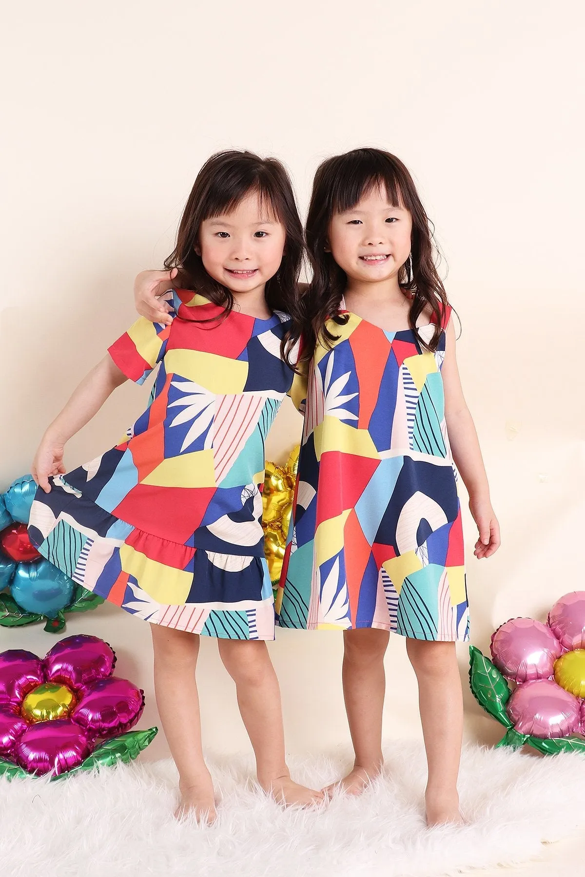 MADEBYNM NM KIDS JOYTON COLOURFUL ABSTRACT SLEEVE SHIFT DRESS [12M/18M/2Y/3Y/4Y/5Y/6Y]