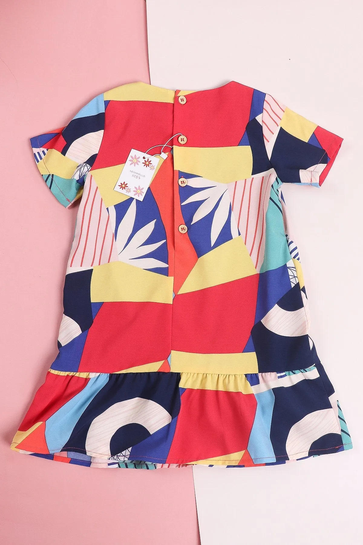 MADEBYNM NM KIDS JOYTON COLOURFUL ABSTRACT SLEEVE SHIFT DRESS [12M/18M/2Y/3Y/4Y/5Y/6Y]