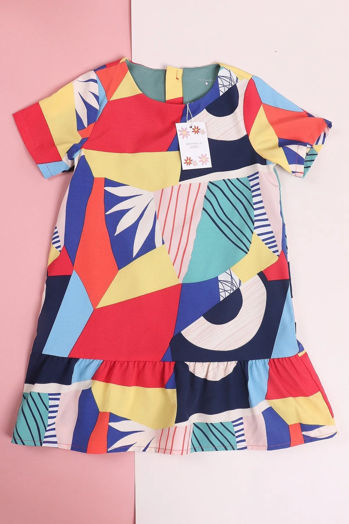 MADEBYNM NM KIDS JOYTON COLOURFUL ABSTRACT SLEEVE SHIFT DRESS [12M/18M/2Y/3Y/4Y/5Y/6Y]