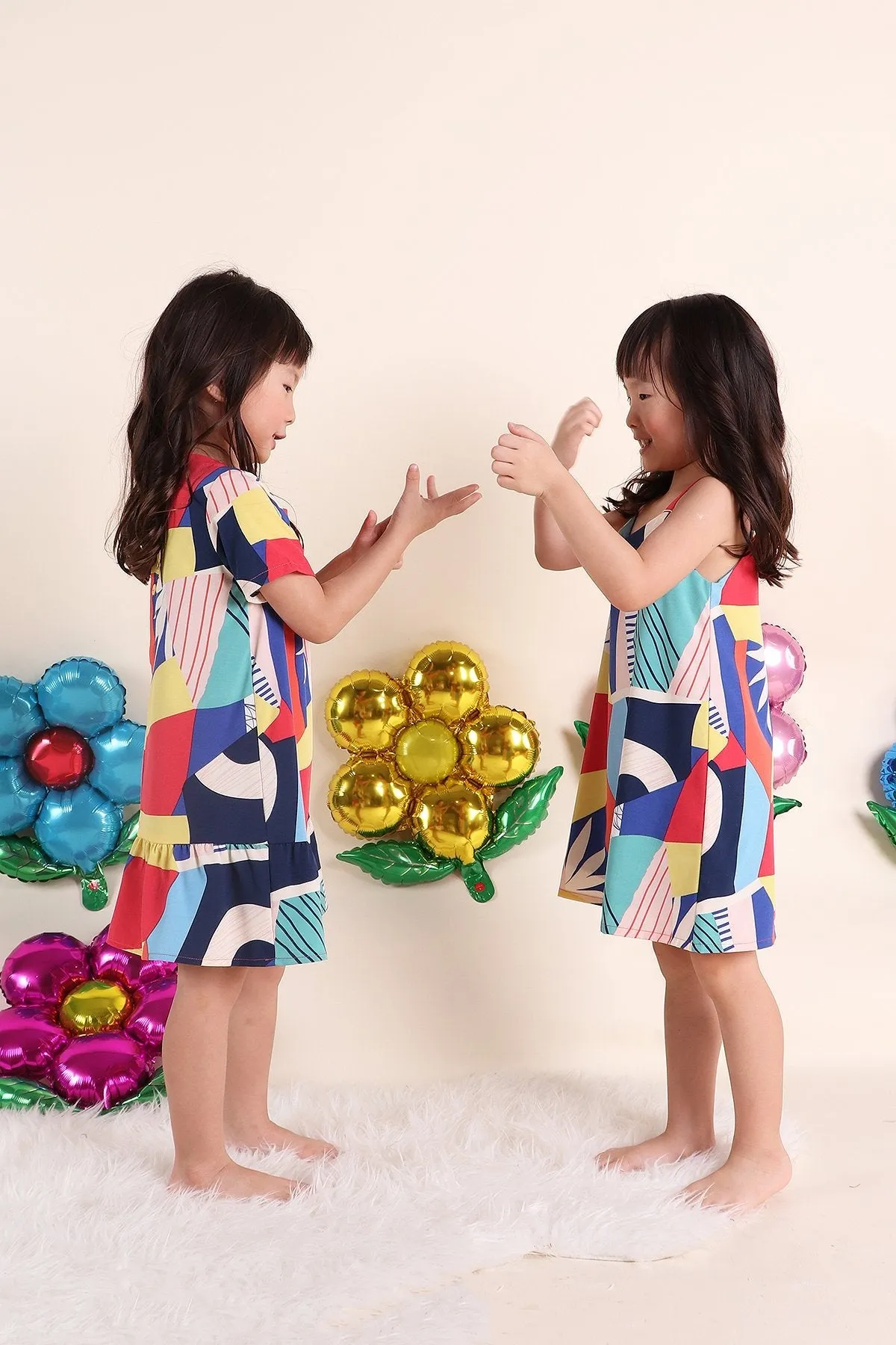 MADEBYNM NM KIDS JOYTON COLOURFUL ABSTRACT SLEEVE SHIFT DRESS [12M/18M/2Y/3Y/4Y/5Y/6Y]