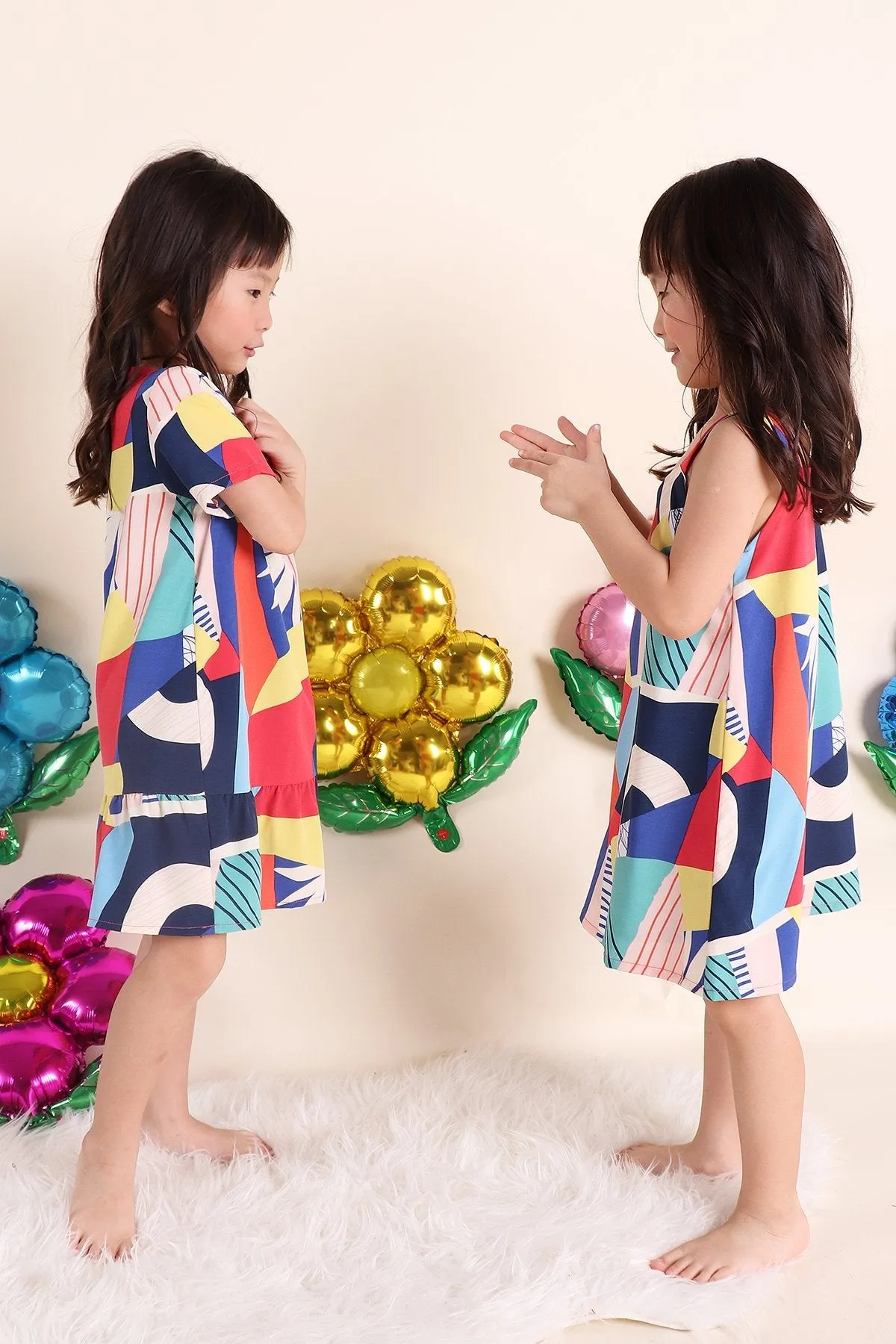 MADEBYNM NM KIDS JOYTON COLOURFUL ABSTRACT SLEEVE SHIFT DRESS [12M/18M/2Y/3Y/4Y/5Y/6Y]