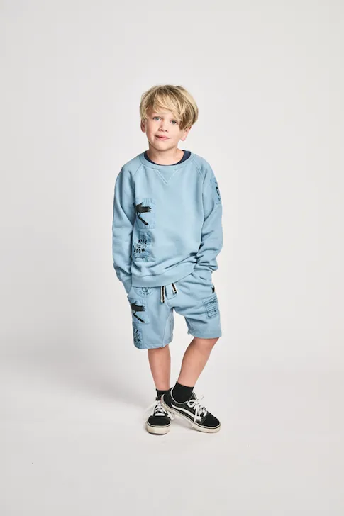 Munster Kids Patched Up Short - Washed Blue