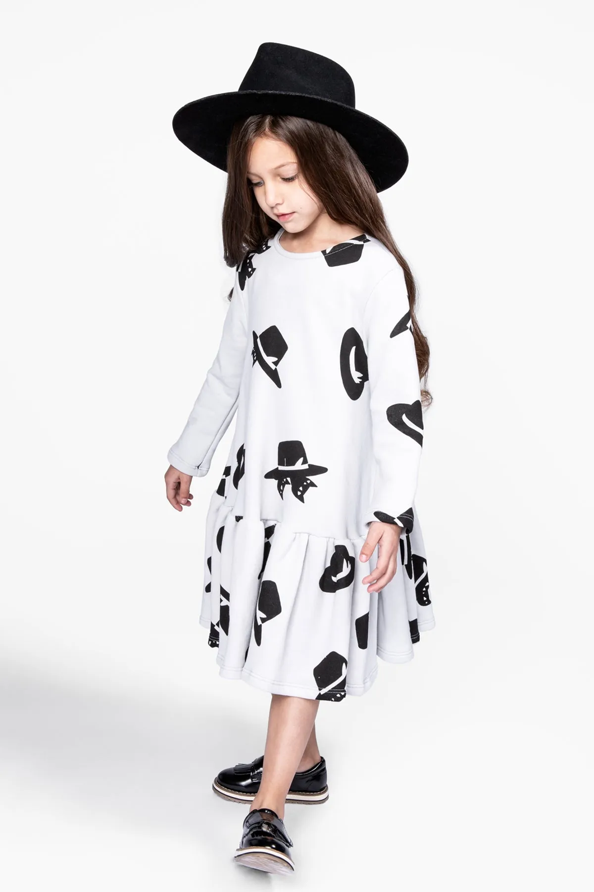 OMAMImini Cats And Hats Ruffle Girls Dress - Cloud