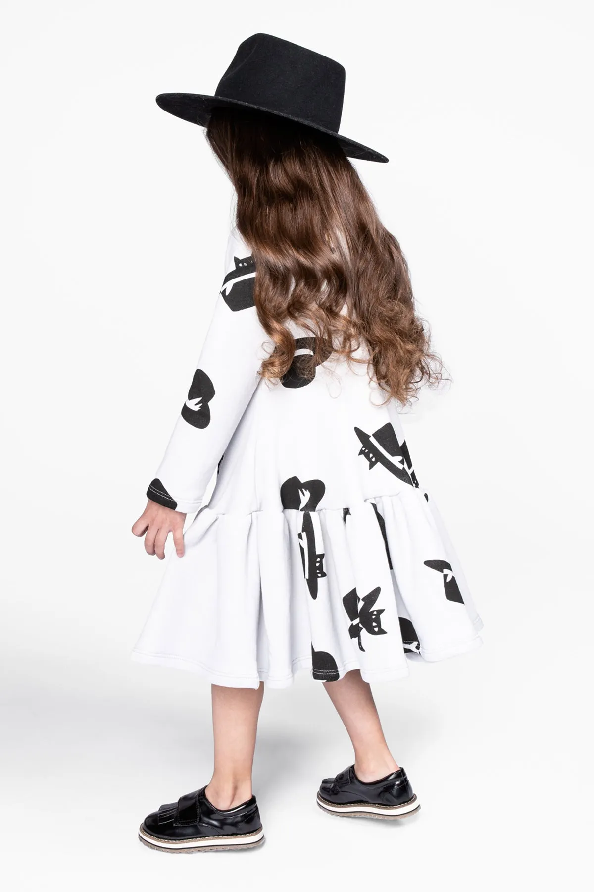 OMAMImini Cats And Hats Ruffle Girls Dress - Cloud