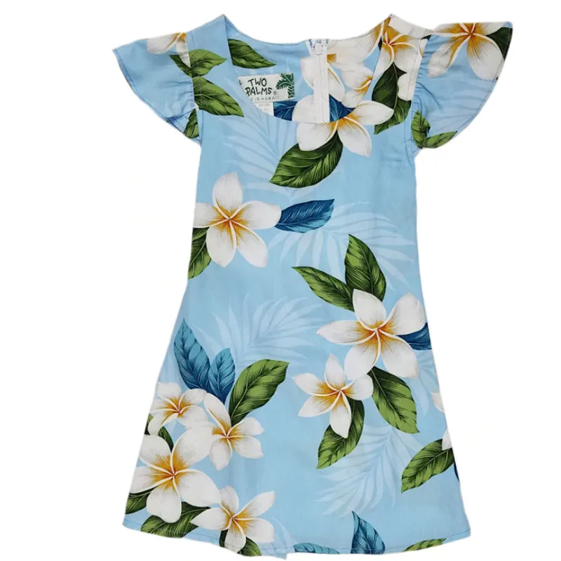 Pastel Blue Plumeria Print Girl's Hawaiian Dress