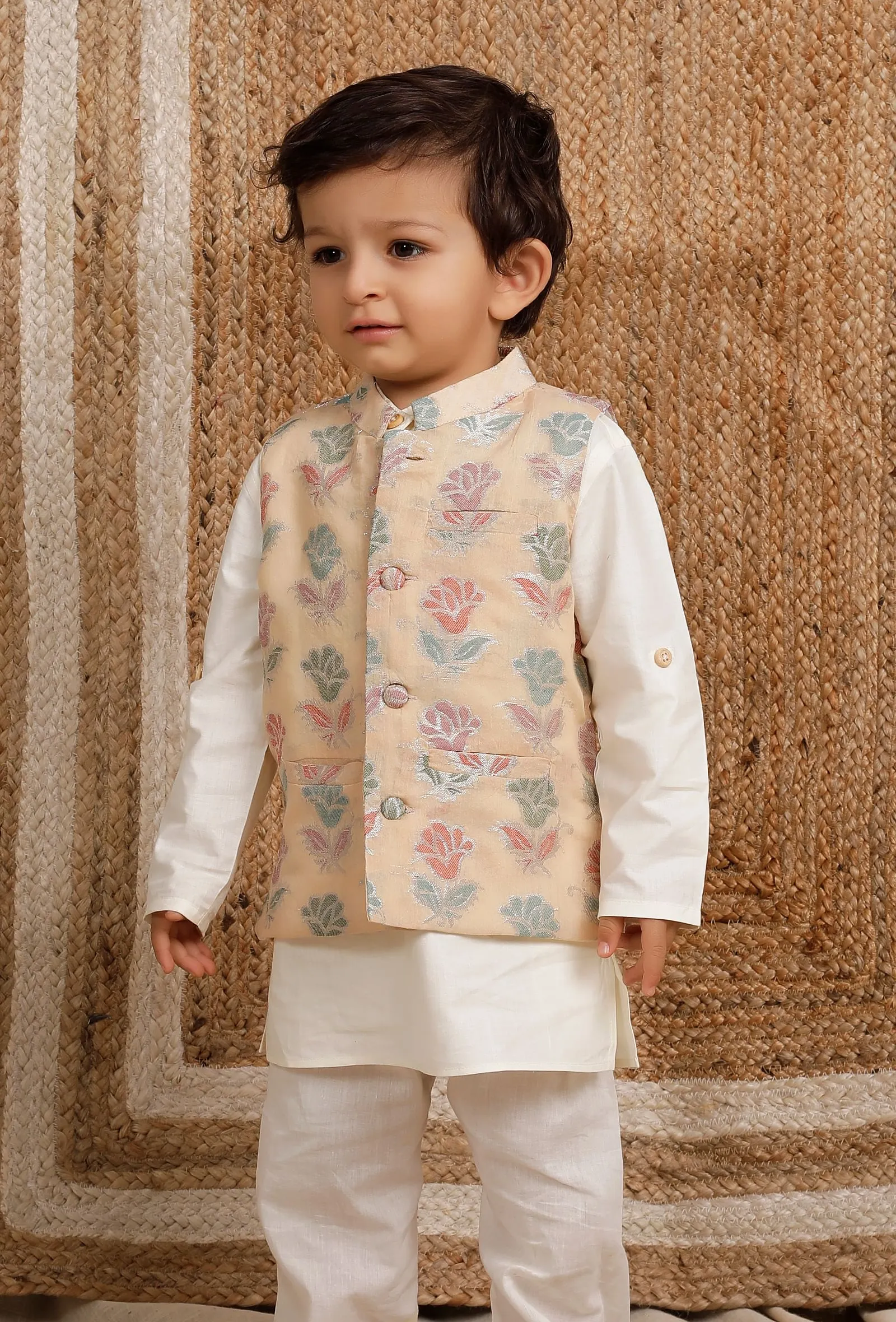 Peach Brocade Nehru Jacket