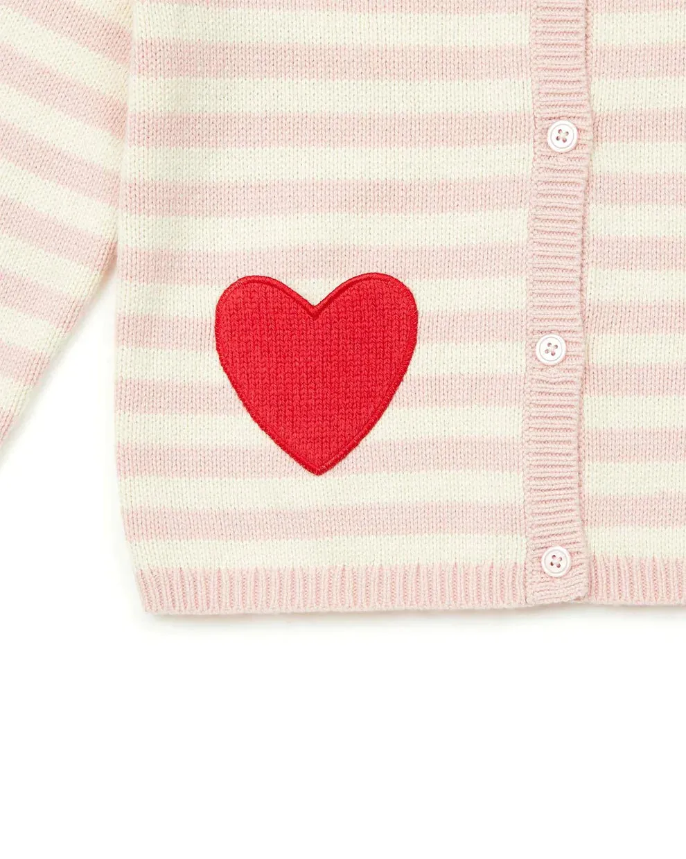 Pink Heart-Embroidered Knit Madeleine Cardigan