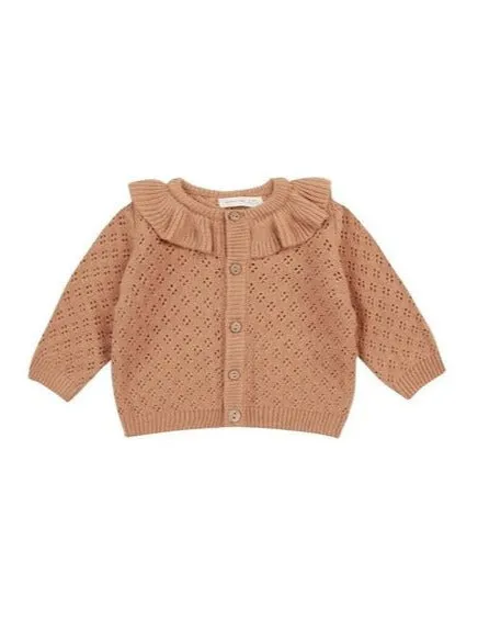 The Ruffle Collar Cardigan by Quincy Mae - Melon - KIDS