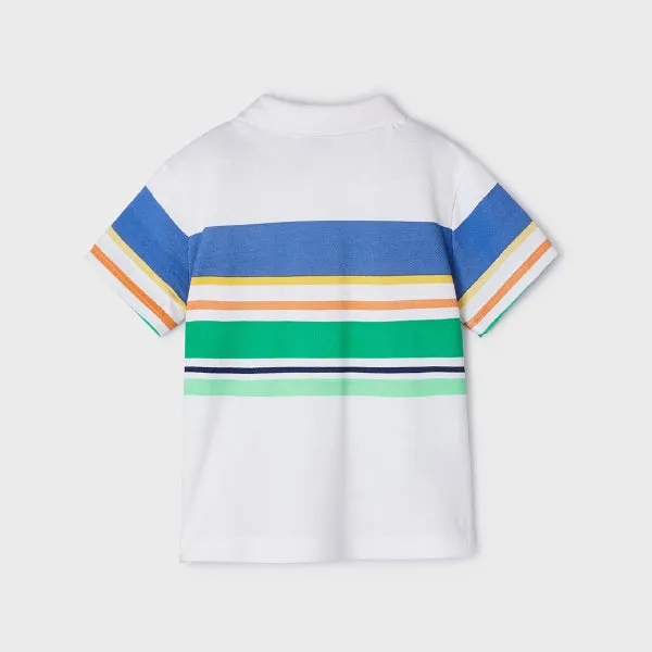 WHITE AND MULTI-COLOUR STRIPED SHORT SLEEVE POLO