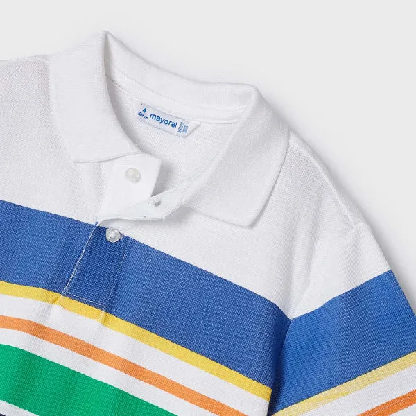 WHITE AND MULTI-COLOUR STRIPED SHORT SLEEVE POLO