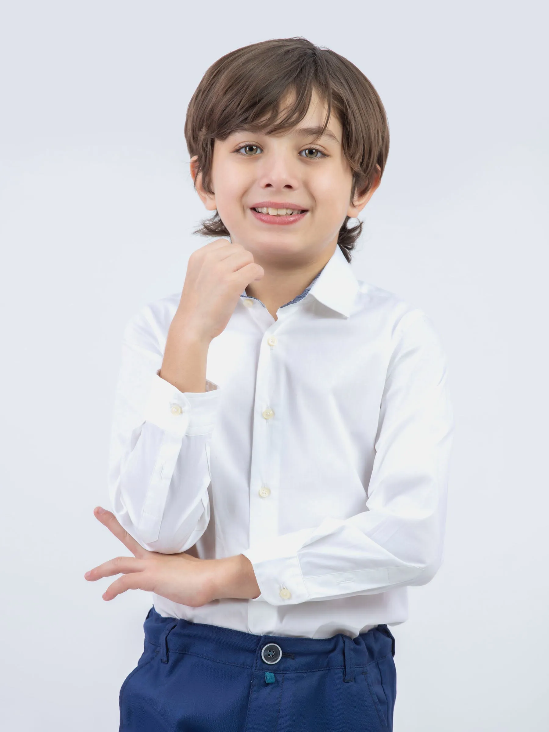 White Formal Satin Shirt With Collar Detailing