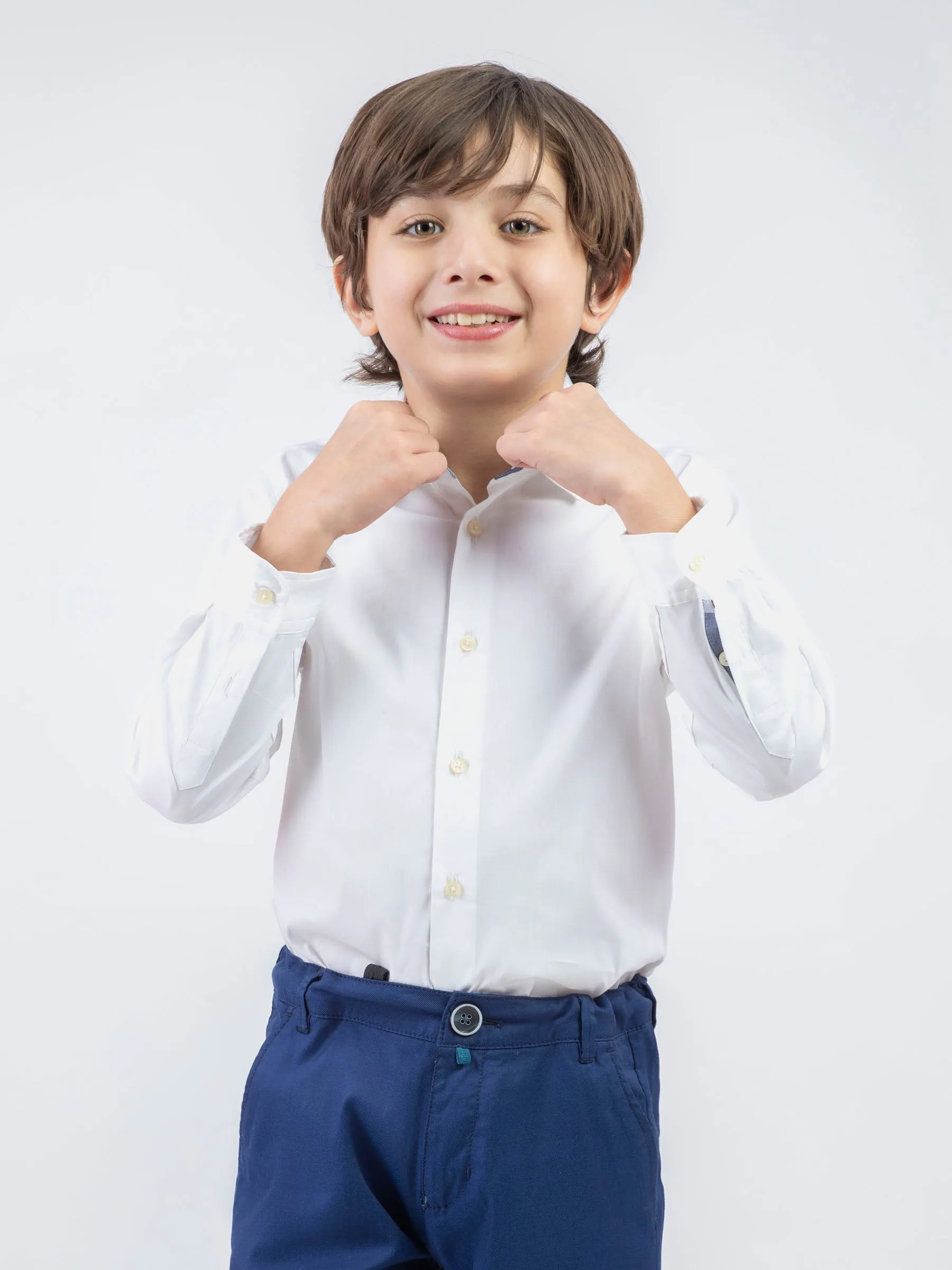 White Formal Satin Shirt With Collar Detailing